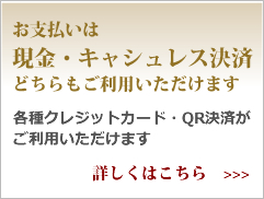 お支払いは現金・各種クレジットカード・QR決済がご利用いただけます。